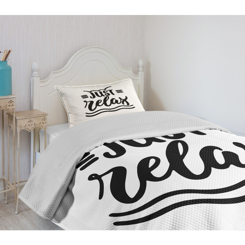 Calligraphic Just Relax Text Bedspread Set