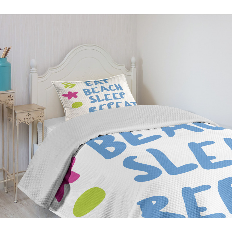 Eat Beach Sleep Repeat Text Bedspread Set