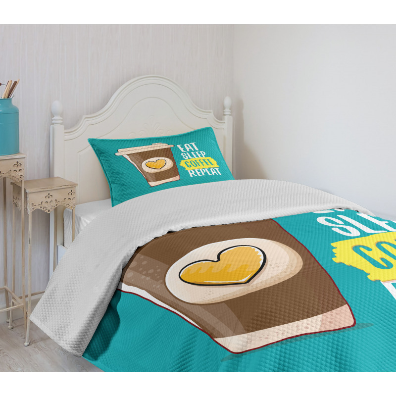 Eat Sleep Coffee Time Repeat Bedspread Set