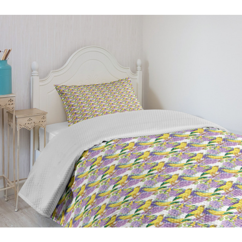 Tropical Yellow Parrot Birds Bedspread Set