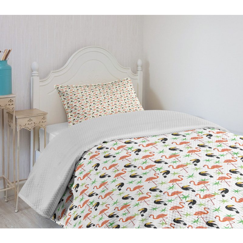 Exotic Flamingo and Toucan Bedspread Set