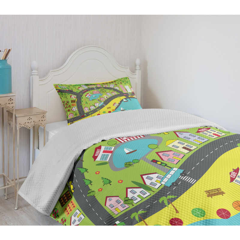 Landscape of Urban and Suburbs Bedspread Set