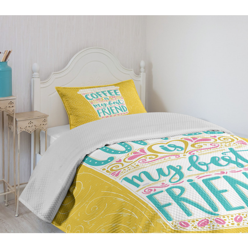 Coffee My Best Friend Text Bedspread Set