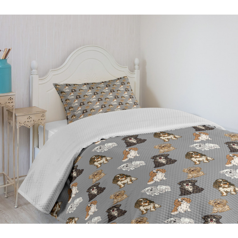 Different Dog Breeds Artwork Bedspread Set