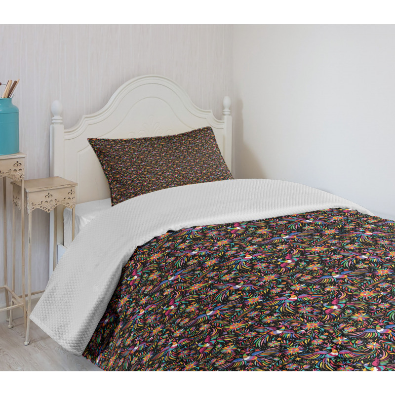 Abstract Flowers and Phoenix Bedspread Set