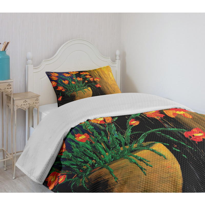 Botanical Vase Illustration Bedspread Set