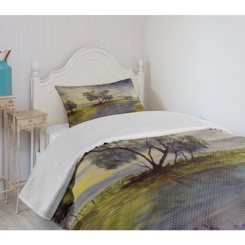 Watercolor River Scene Bedspread Set