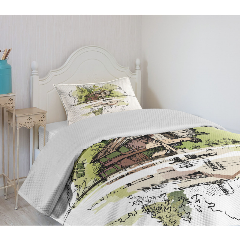 Lake House in the Forest Bedspread Set