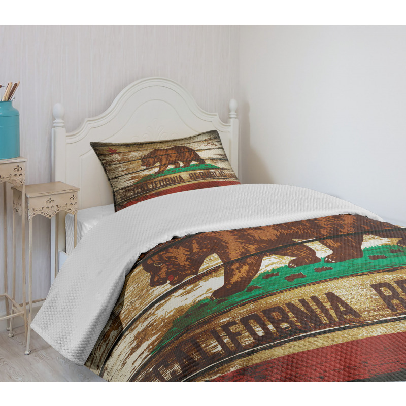 California Flag Rustic Boards Bedspread Set