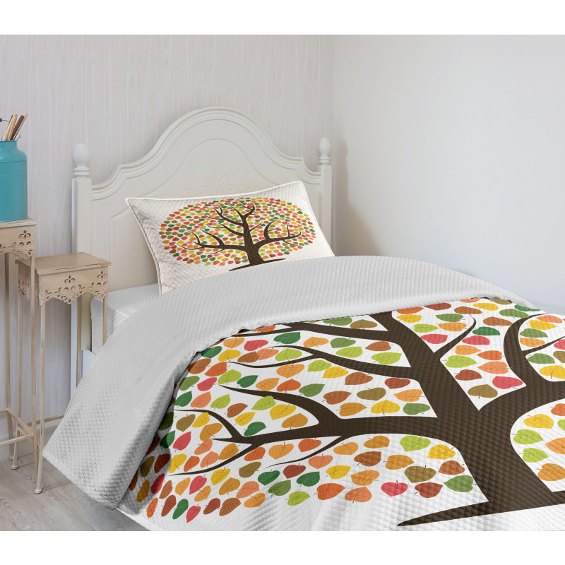 Autumn Season Foilage Design Bedspread Set