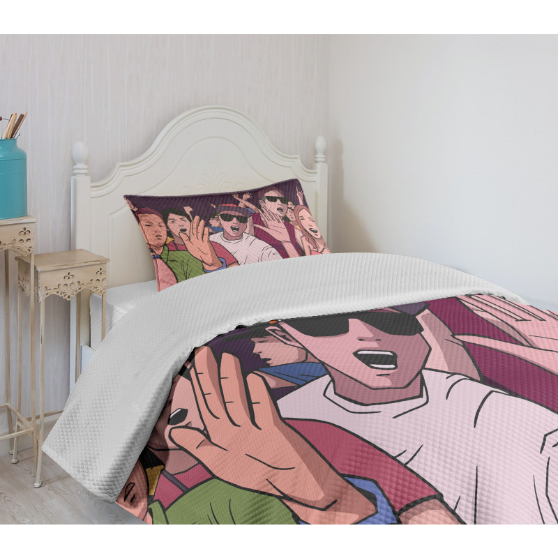 Music Festival Cartoon Image Bedspread Set