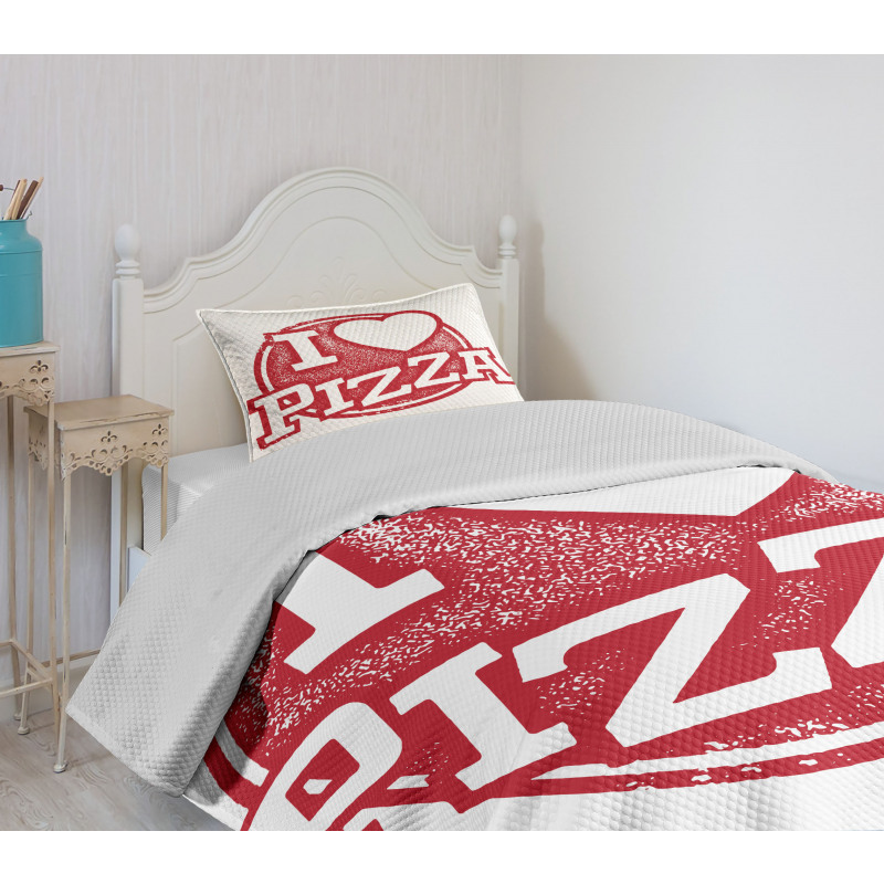 Grunge Love Pizza Lettering Bedspread Set