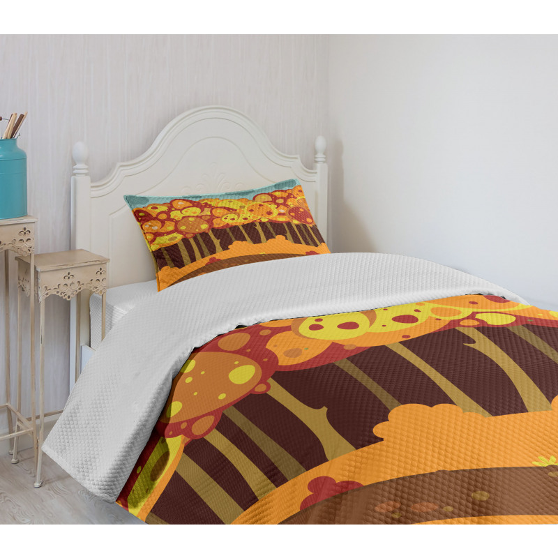 Forest in Autumn Cartoon Bedspread Set