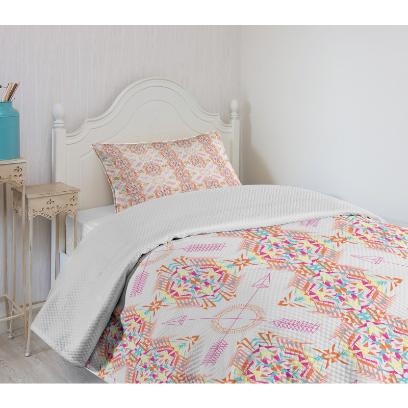 Arrow Motifs Rainbow Colors Bedspread Set