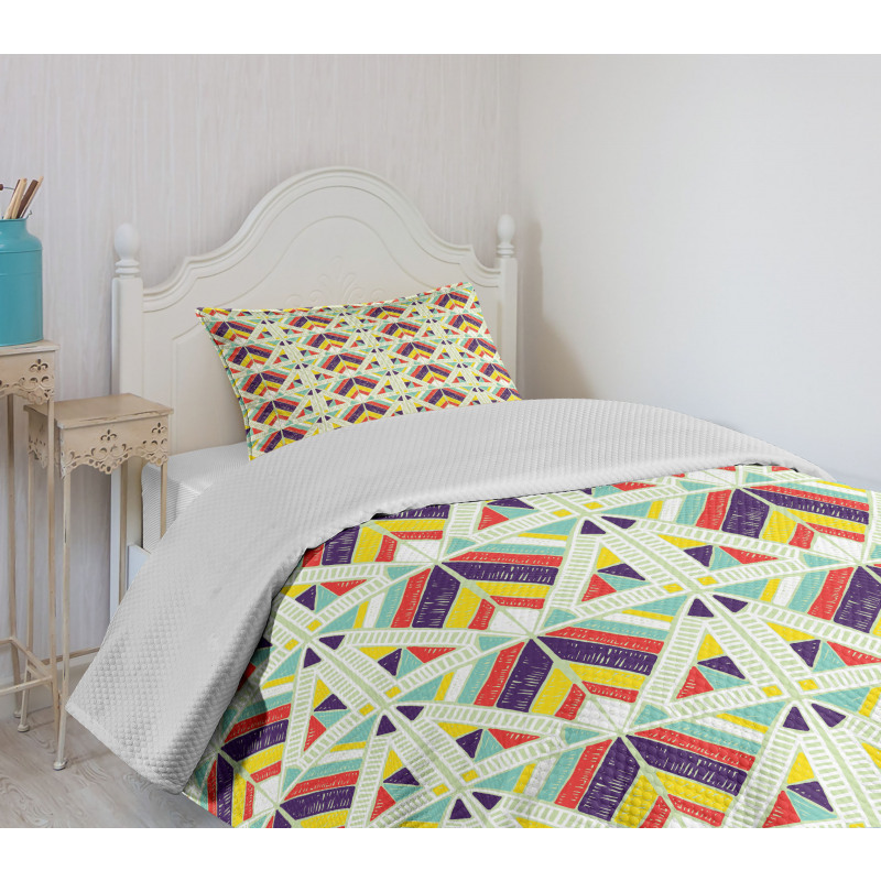 Colorful Stripe and Triangle Bedspread Set