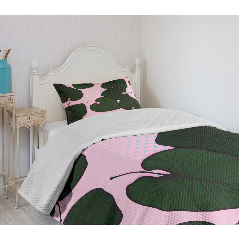 Tropical Foliage on Pink Bedspread Set