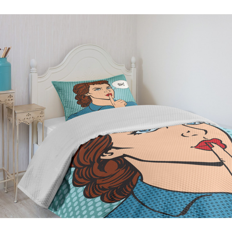 Top Secret Silence Retro Woman Bedspread Set