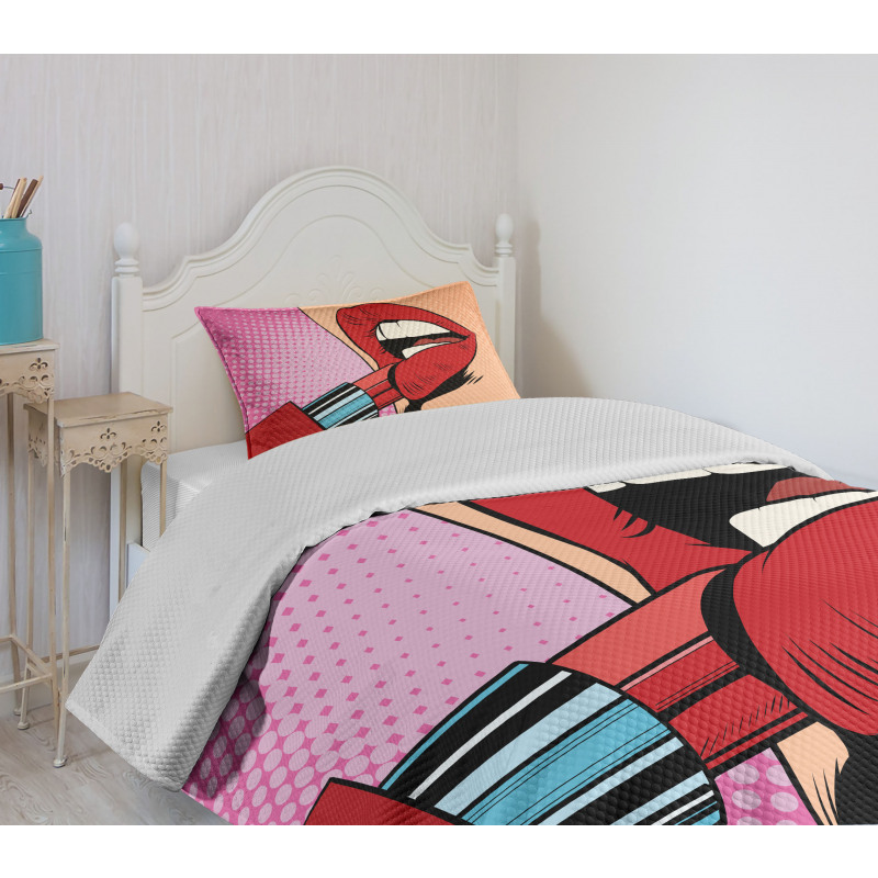 Halftone Comic Pop Art Girl Bedspread Set