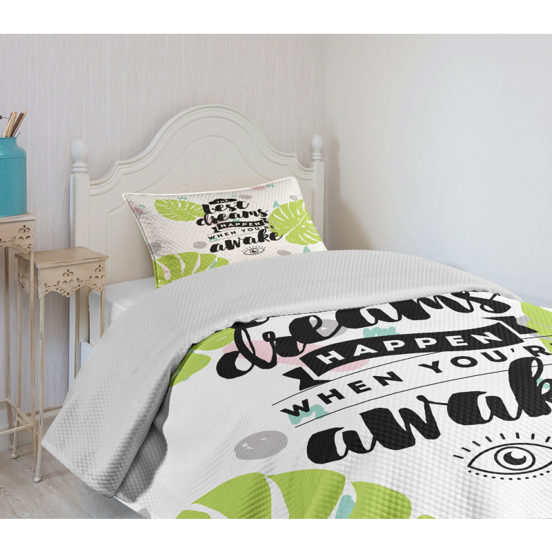 Phrase with Monstera Leaves Bedspread Set