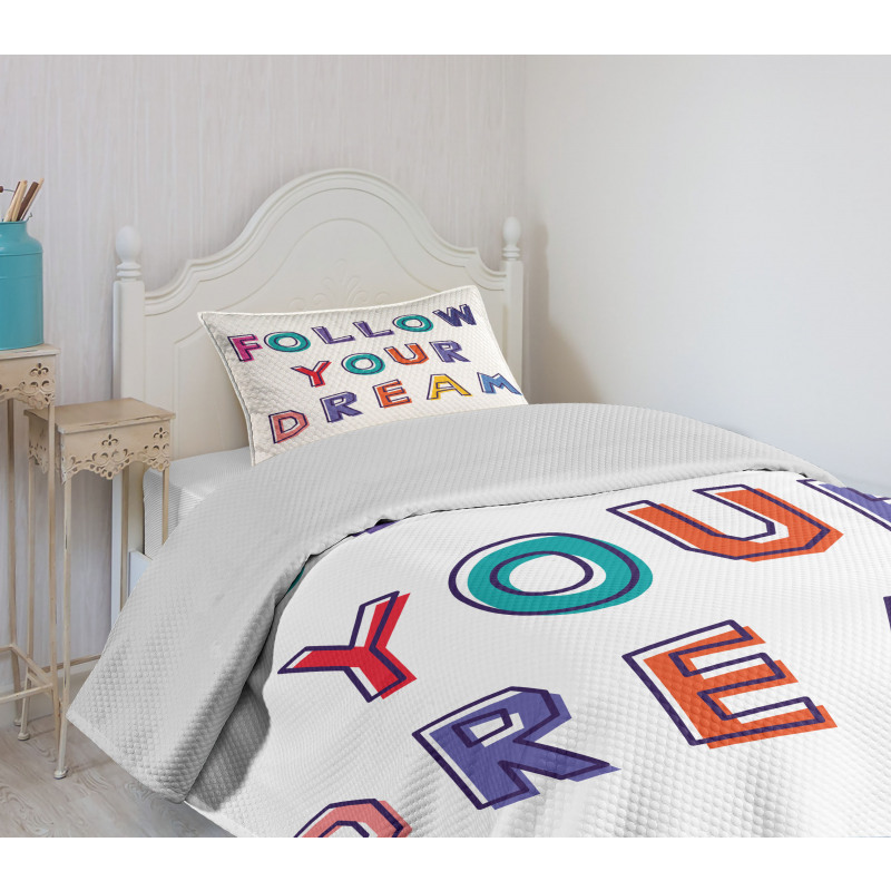 Motivational Phrase Rainbow Bedspread Set