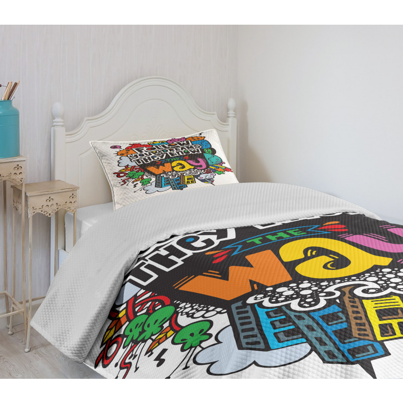 Monster Doodle Positive Words Bedspread Set