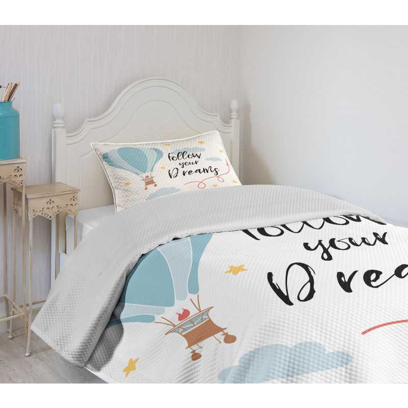 Hot Air Balloon Stars Clouds Bedspread Set