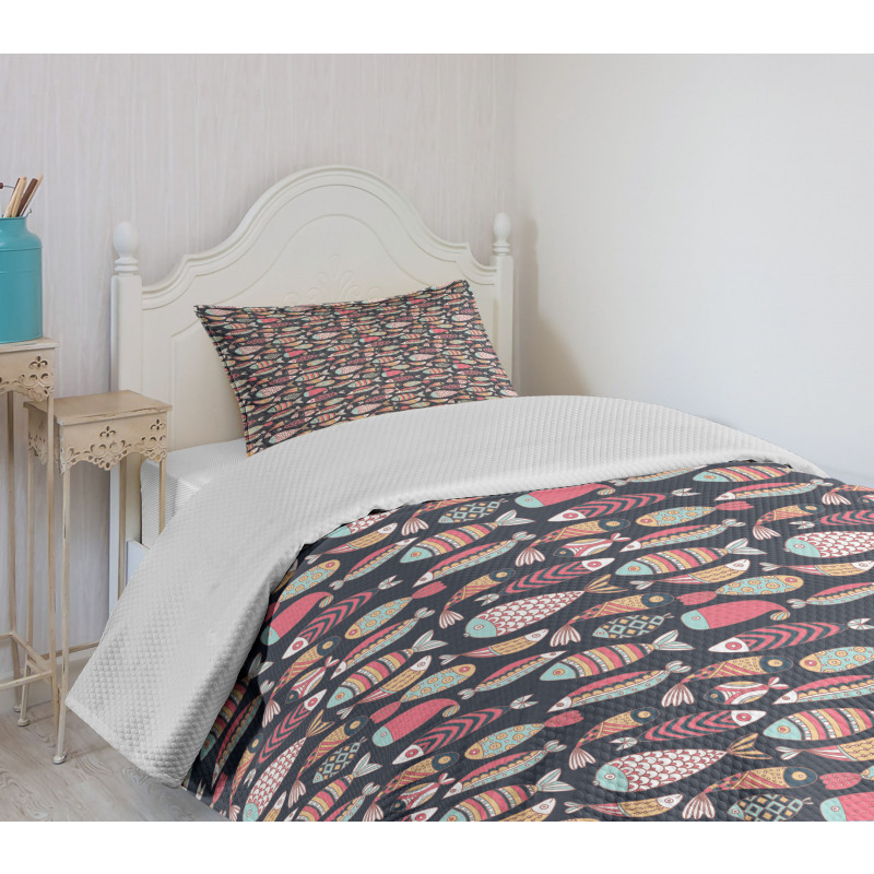 Marine Ornate Fish Doodle Bedspread Set