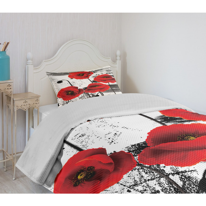 Grunge Brush Flowers Bedspread Set