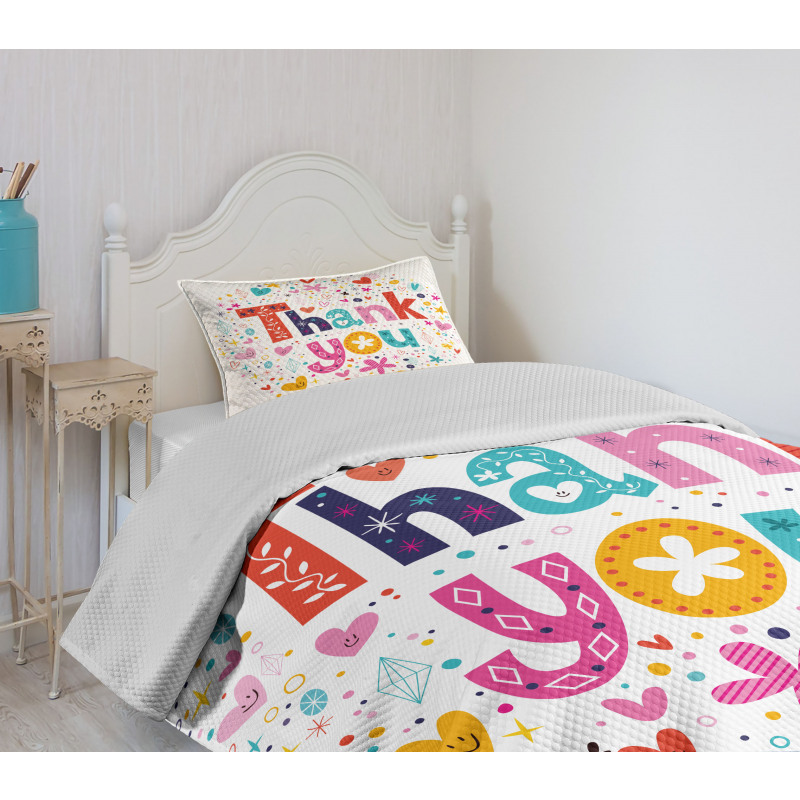 Happy Floral Hearts Stars Bedspread Set