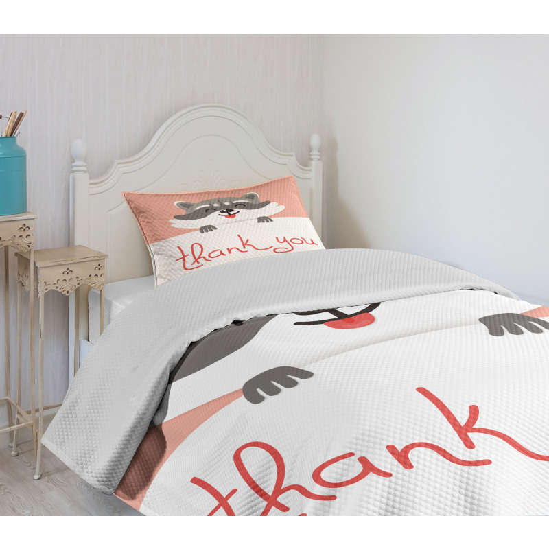 Cheerful Cartoon Raccoon Bedspread Set