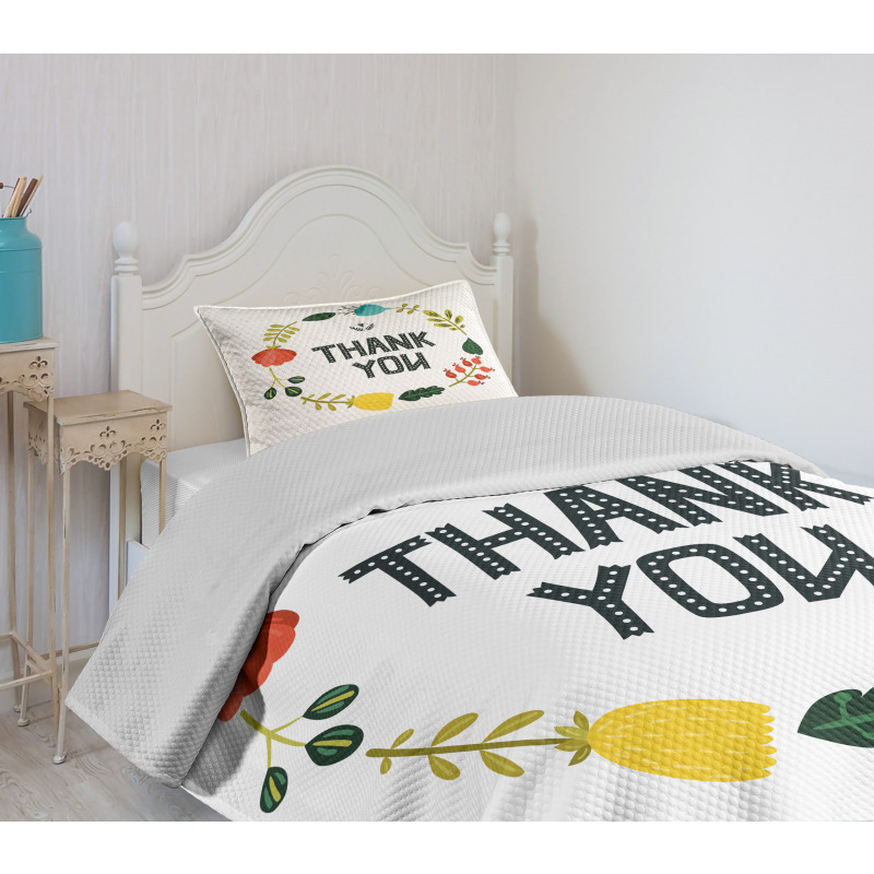 Typography Floral Wreath Bedspread Set