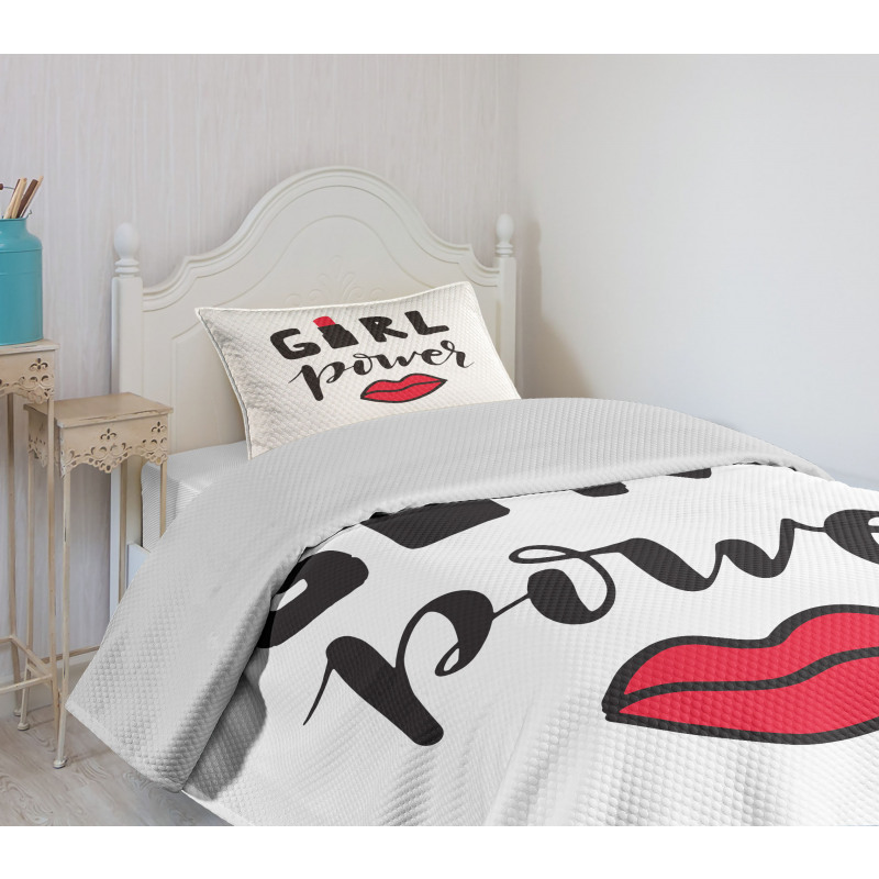 Lipstick in Text Design Bedspread Set