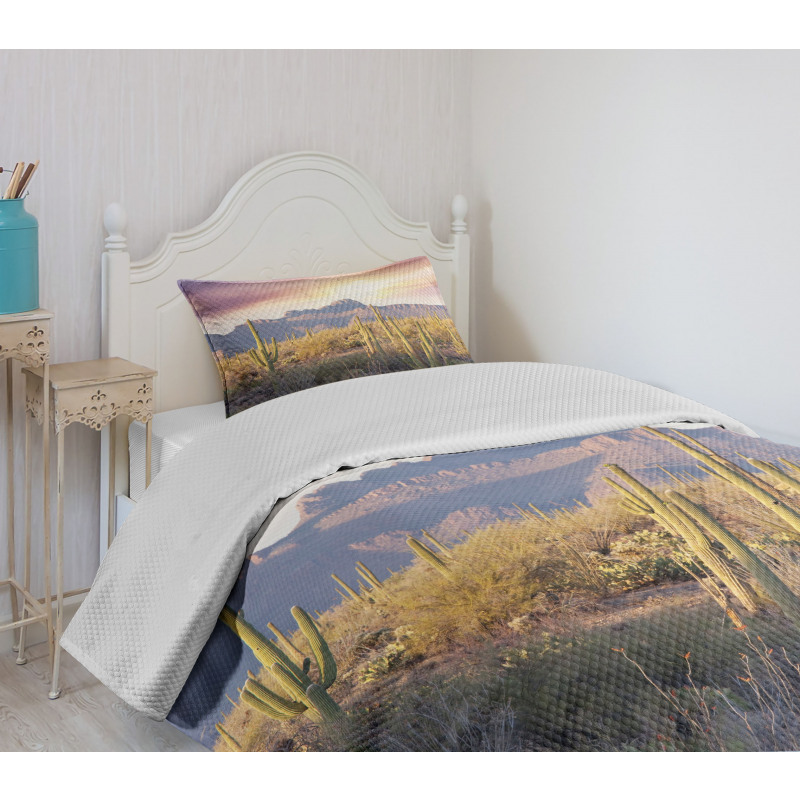 Saguaro Cactus and Mountain Bedspread Set