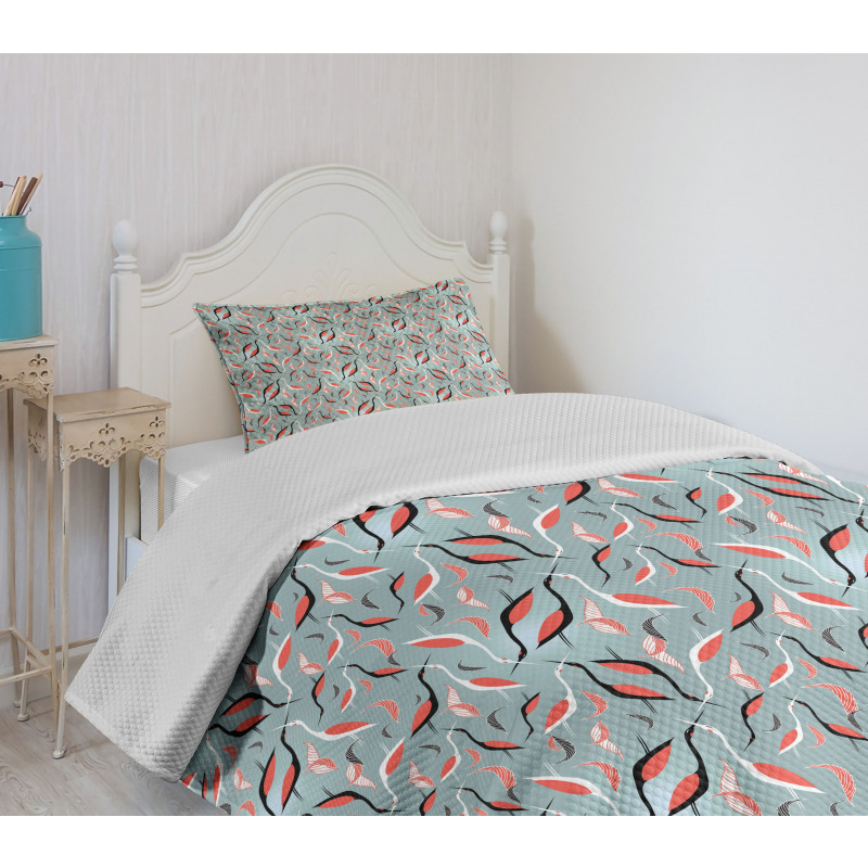 Abstract Birds and Leaves Bedspread Set