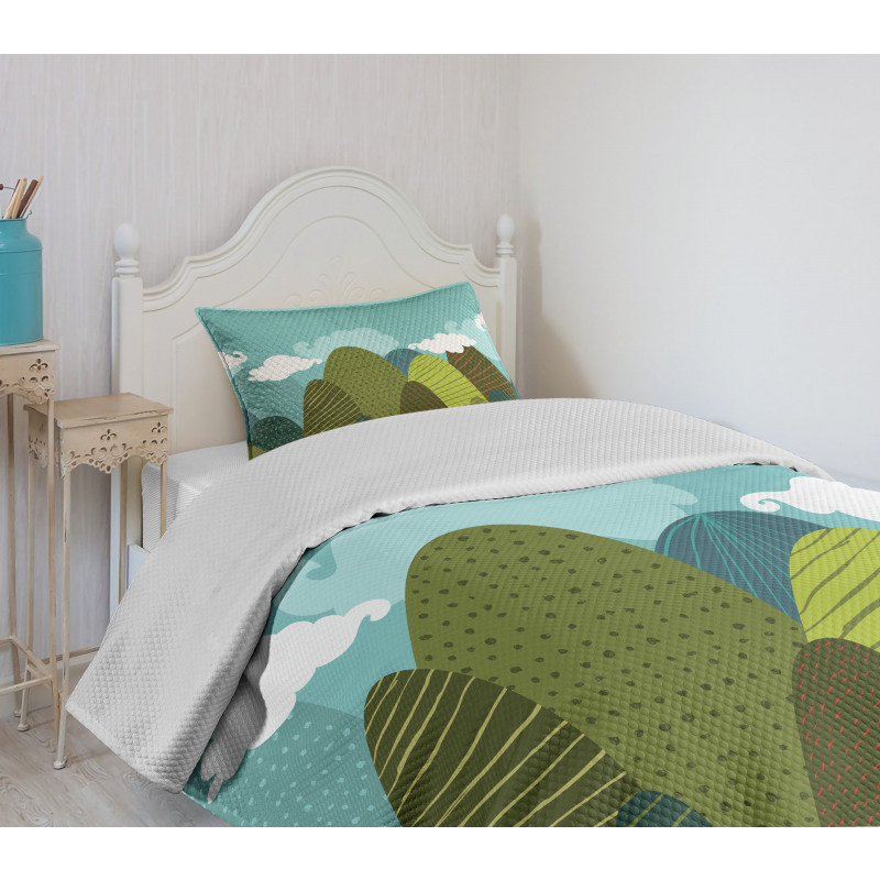 Doodle Trees and Clouds Bedspread Set