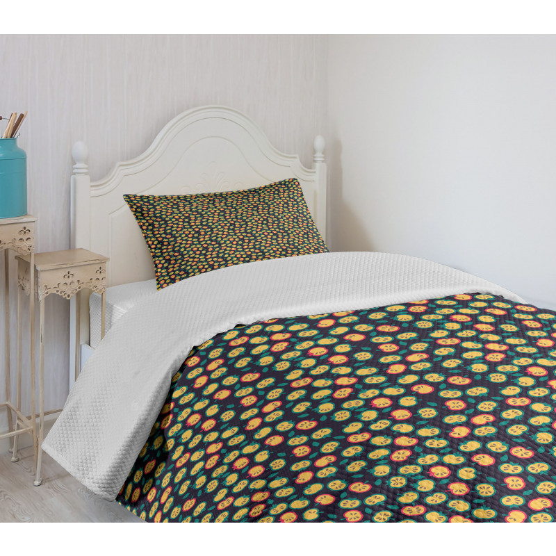 Abstract Style Halved Apples Bedspread Set