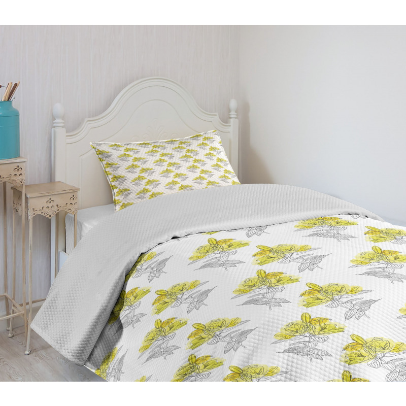 Lily Flowers Sketch Artwork Bedspread Set