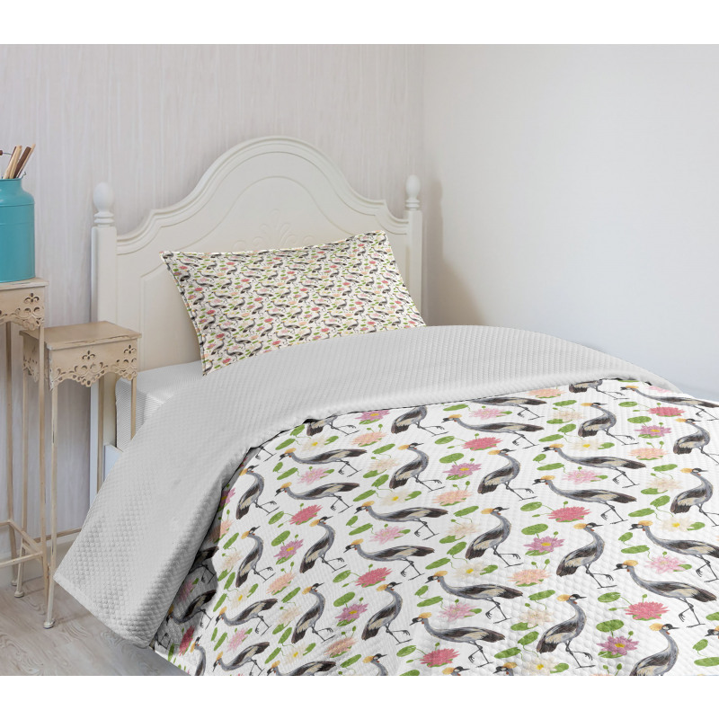 Oriental Bird Motif Bedspread Set