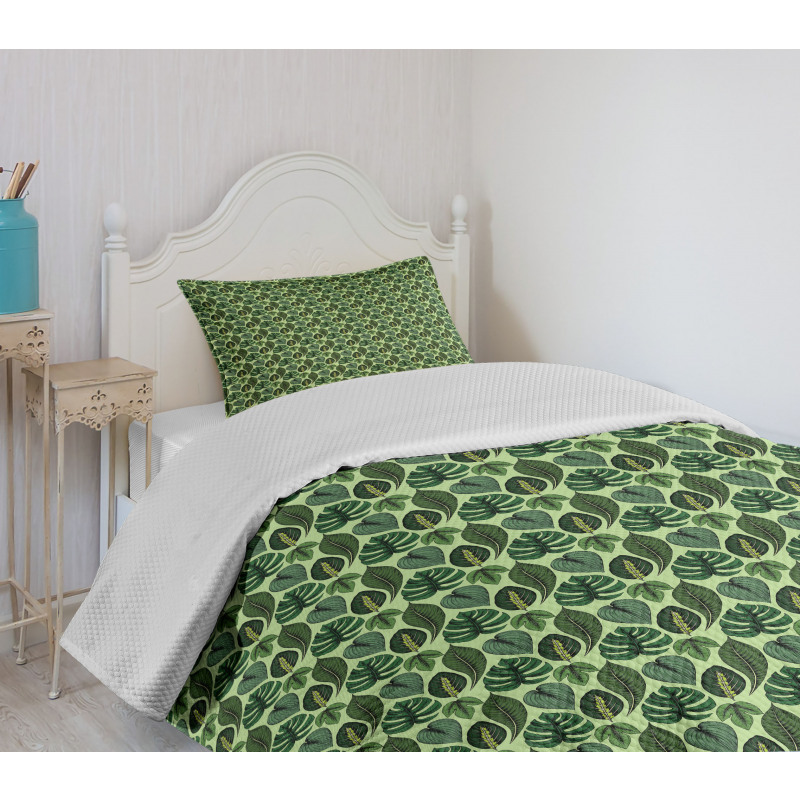 Palm Leaves Jungle Plants Bedspread Set