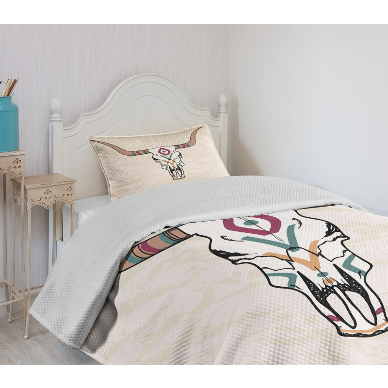 Tribal Bull Skull Folkloric Bedspread Set