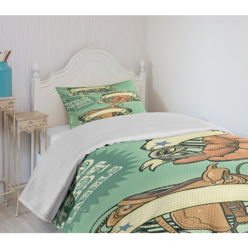 Grunge Retro Cowboy Boots Bedspread Set