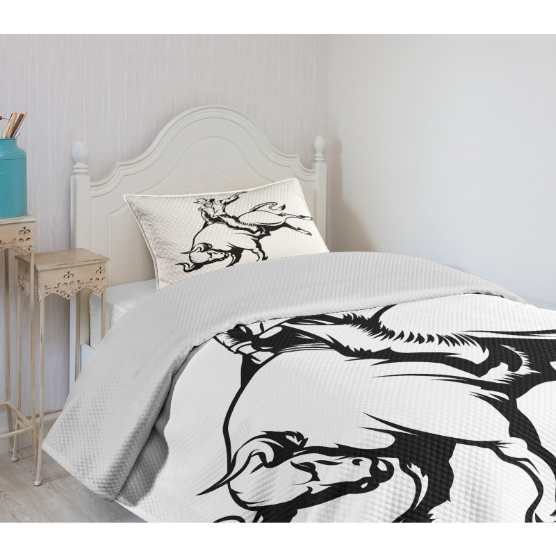 Cowboy Riding a Wild Bull Bedspread Set