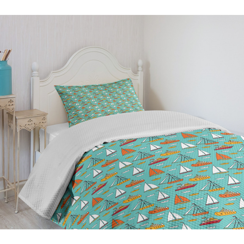 Sea Transport Ships Boats Bedspread Set