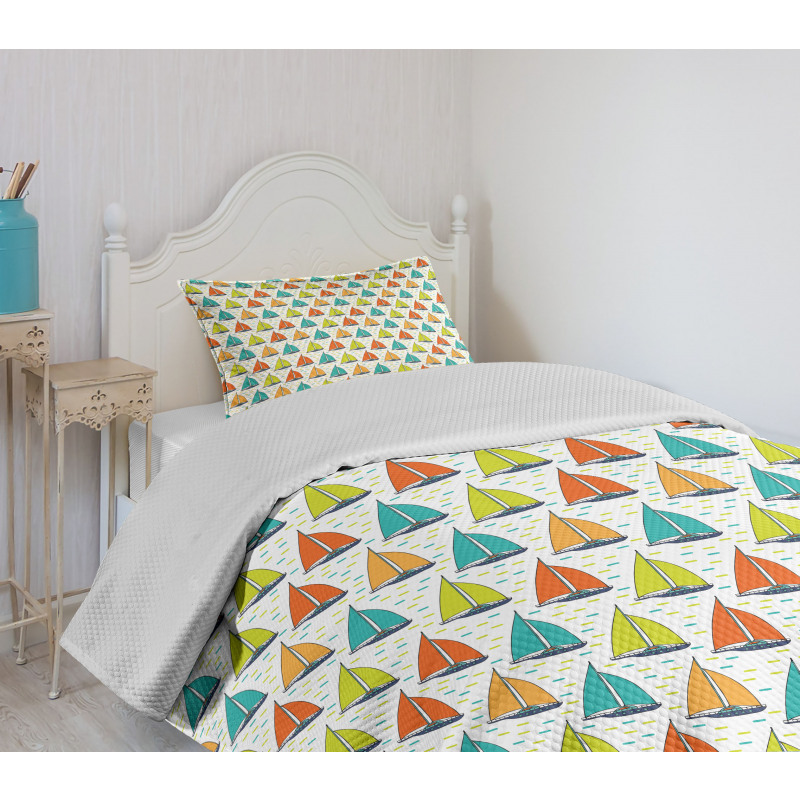 Colorful Windboats on Sea Bedspread Set