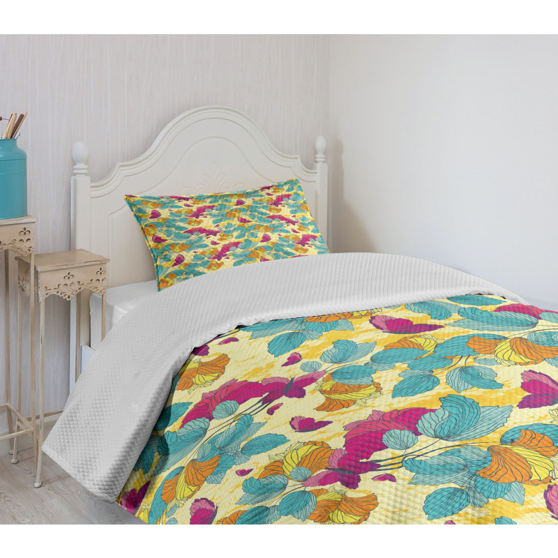 Abstract Leaf Butterfly Bedspread Set