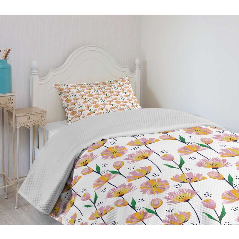 Watercolor Blooms Pastel Bedspread Set