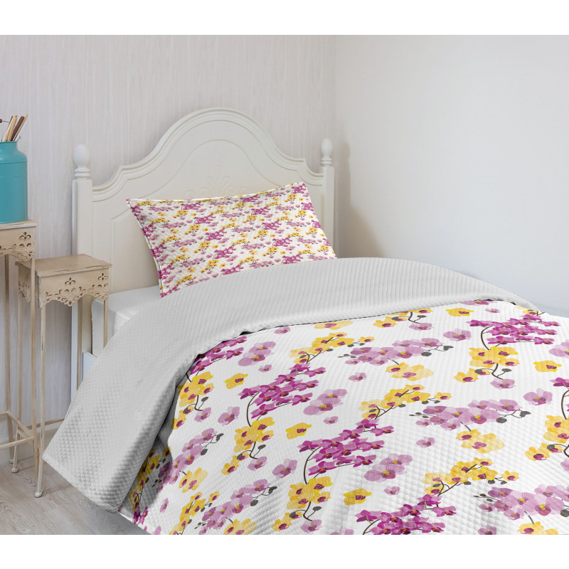 Flourishing Orchid Branches Bedspread Set