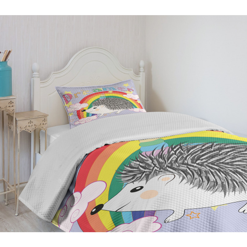 Rainbow Hedgehog Unicorn Bedspread Set