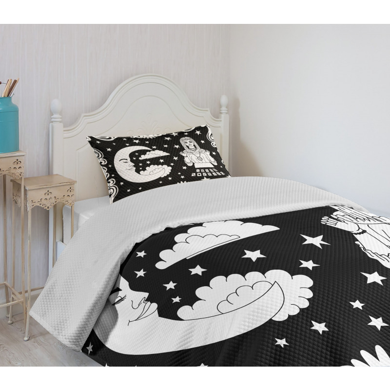 Vintage Cartoon Monochrome Bedspread Set