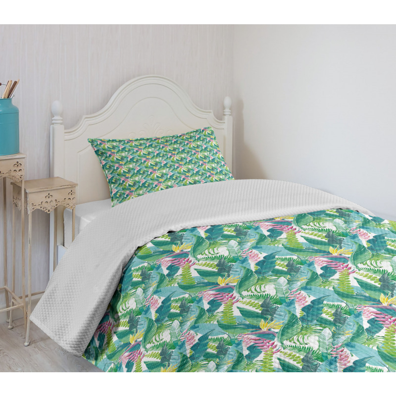 Fern and Monstera Leaves Bedspread Set